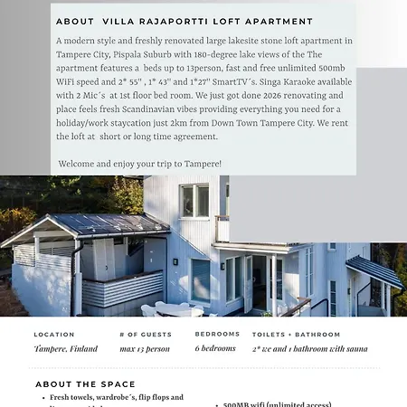 Apartamento Rajaportti Loft House-sleeps 14-lake Views-sauna Capital-front Yard Parking-electric Vehicle Tampere